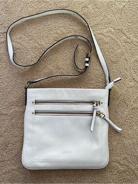 Lodis Payton Leather Crossbody Bag in White Square Adjustable Strap Zip Pouch